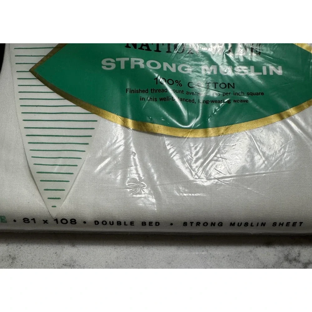 Vtg Penney's Nation-Wide Strong Muslin White Double Flat Sheet 100% Cotton NOS